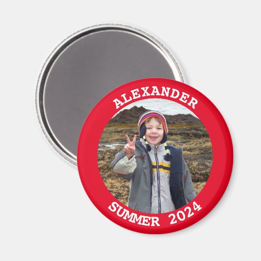 Persoonlijke ronde familie foto helder rood magneet (Voorkant / Achterkant)