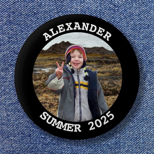 Persoonlijke ronde familie foto zwart ronde button 5,7 cm