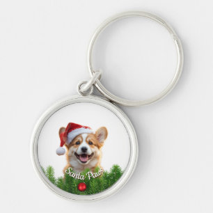 Persoonlijke ronde sleutelhanger – Santa Paws Corg