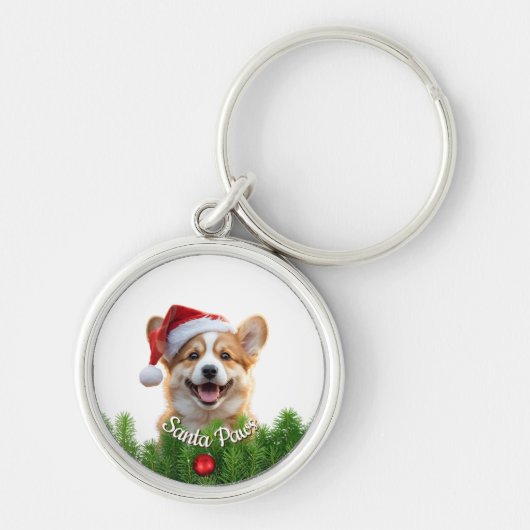 Persoonlijke ronde sleutelhanger – Santa Paws Corg (Voorkant)