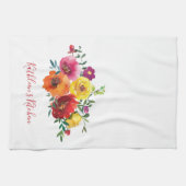 Persoonlijke Rood Geel Roze Aquarel Bloem Theedoek (Horizontaal)