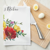 Persoonlijke Rood Geel Roze Aquarel Bloem Theedoek (Quarter Fold)