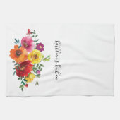 Persoonlijke Rood Geel Roze Aquarel Bloem Theedoek (Horizontaal)