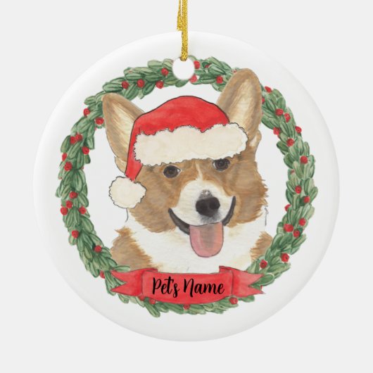 Persoonlijke Rood & Wit Corgi Kerstmis Keramisch Ornament (Achterkant)