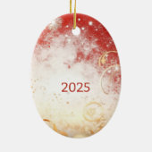 Persoonlijke Rood & Wit Kerstbal Keramisch Ornament (Achterkant)