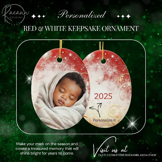 Persoonlijke Rood & Wit Kerstbal Keramisch Ornament