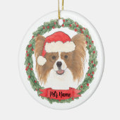 Persoonlijke Rood & Wit Papillon Kerstmis Keramisch Ornament (Links)