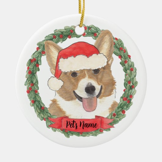 Persoonlijke Rood-Witte Corgi Kerstmis Keramisch Ornament (Voorkant)