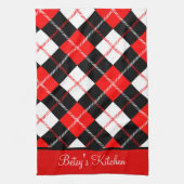 Persoonlijke Rood Zwart Wit Argyle Gekruist Keuken Theedoek (Verticaal)