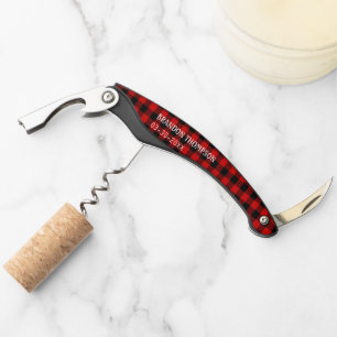 Persoonlijke Rood Zwarte Buffalo Houthakker Plaid Kurkentrekker