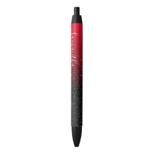 Persoonlijke Rood-Zwarte Ombre Glitters Zwarte Inkt Pen