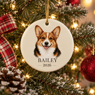 Persoonlijke roodharige driekleurige Corgi-naam & Keramisch Ornament