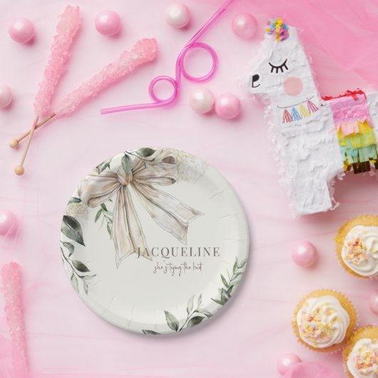 Persoonlijke roomkleurige 'Tying the Knot' Shower  Papieren Bordje (Feest)