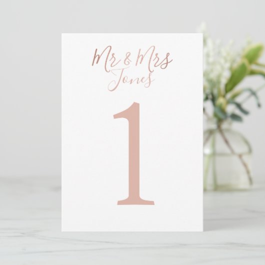Persoonlijke Roos Gold Wedding Table Numbers Kaart (Staand voorkant)