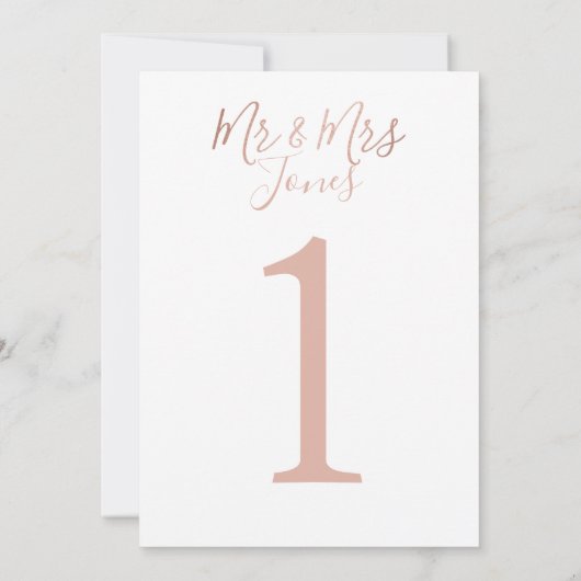 Persoonlijke Roos Gold Wedding Table Numbers Kaart (Achterkant)