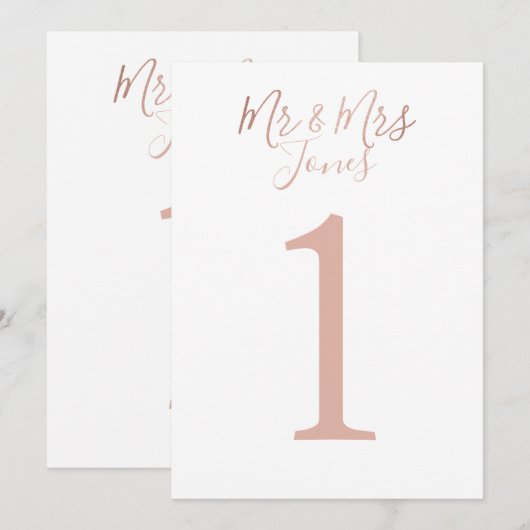 Persoonlijke Roos Gold Wedding Table Numbers Kaart (Voorkant / Achterkant)