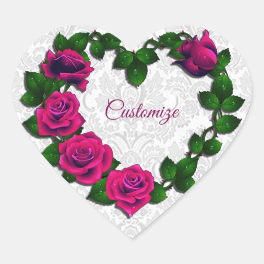 Persoonlijke Roos Wingerd Hart Hartvormige Sticker (Voorkant)