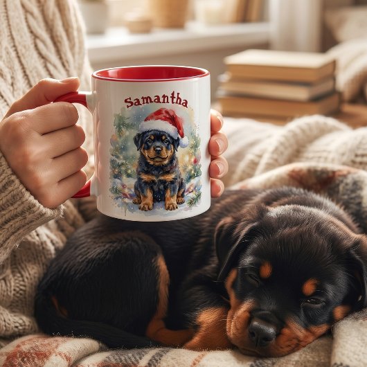 Persoonlijke Rottweiler Puppy Kerstmis Mok
