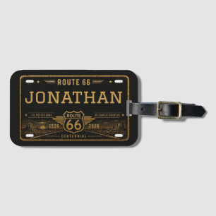 Persoonlijke Route 66 Kentekenplaat Black Gold Bagagelabel