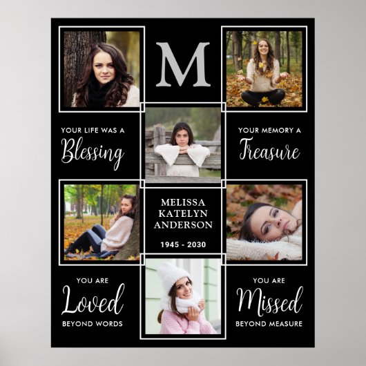Persoonlijke rouwdienst 6 foto collage herdenking poster (Voorkant)