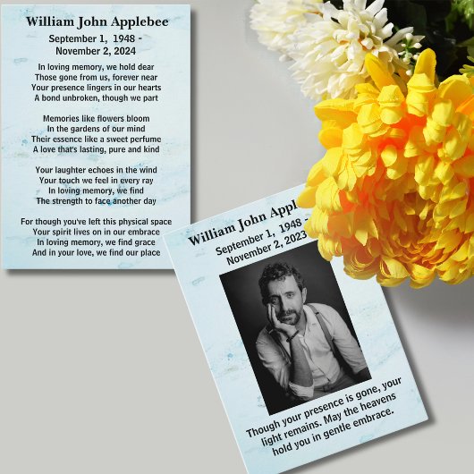 Persoonlijke rouwkaart met foto contactkaartje