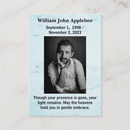 Persoonlijke rouwkaart met foto contactkaartje (Voorkant)