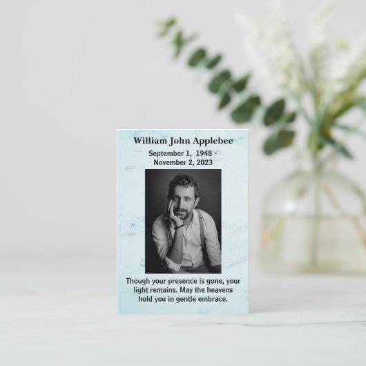 Persoonlijke rouwkaart met foto contactkaartje (Staand voorkant)