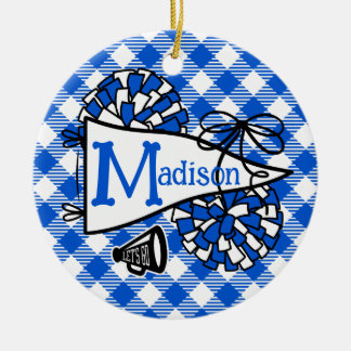 Persoonlijke Royal Blue Cheer Wimpel Gingham Keramisch Ornament