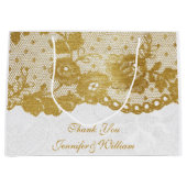 Persoonlijke Royal Wedding Gold White Lace Large Cadeautasje (Voorkant)