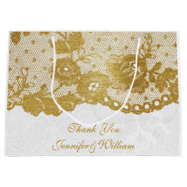 Persoonlijke Royal Wedding Gold White Lace Large Cadeautasje