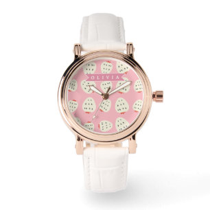 Persoonlijke Roze Aardbei Naam Schattig Meisjesach Horloge
