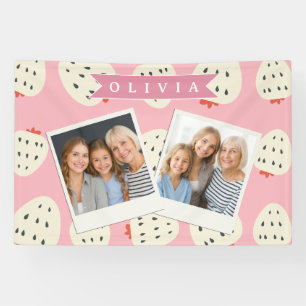 Persoonlijke Roze Aardbei Naam Schattig Meisjesach Spandoek