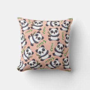 Persoonlijke roze achtergrond van Panda Bamboo Lea Kussen