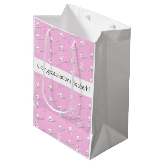 Persoonlijke Roze Afstudeercadeau Middelbare Schoo Medium Cadeauzakje (Voorkant Gekanteld)