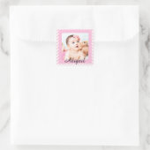 Persoonlijke roze Baby Fotostickers Vierkante Sticker (Tas)
