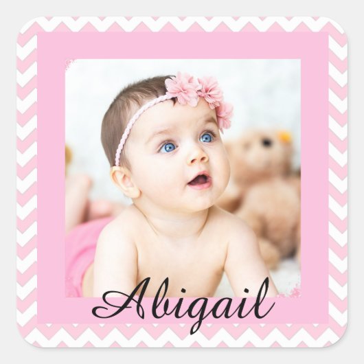Persoonlijke roze Baby Fotostickers Vierkante Sticker (Voorkant)