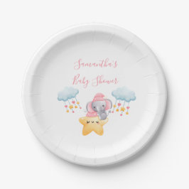 Persoonlijke Roze Baby Olifant Baby Shower Papieren Bordje