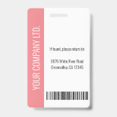 Persoonlijke Roze BedrijfsIdentiteitskaart van de  Badge (Back)