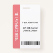 Persoonlijke Roze BedrijfsIdentiteitskaart van de  Badge (Achterkant)