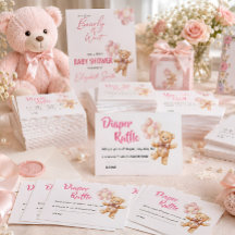 Persoonlijke Roze Beer Baby Shower Luier Raffle