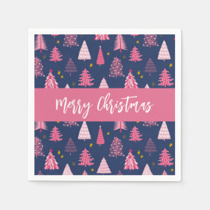 Persoonlijke Roze Blauwe Kerstboom Patroon Servet