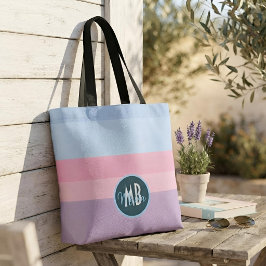 Persoonlijke Roze & Blauwe Pastel Streep Aangepast Tote Bag
