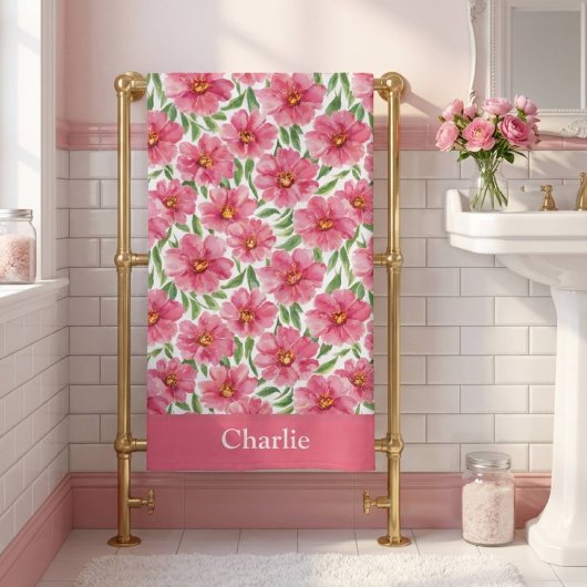 Persoonlijke Roze Bloem Badhanddoek