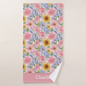 Persoonlijke Roze Bloem Badhanddoek (Badhanddoek)