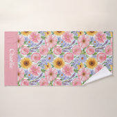 Persoonlijke Roze Bloem Badhanddoek (Badhanddoek)