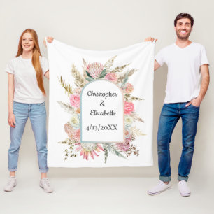 Persoonlijke Roze Bloem Bruiloft Namen Data Fleece Deken