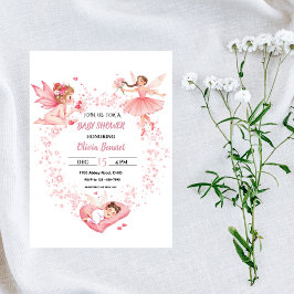 Persoonlijke Roze Bloem Fee Baby Shower Kaart