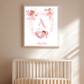 Persoonlijke Roze Bloem Fee Beginletter Nursery Poster