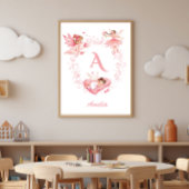 Persoonlijke Roze Bloem Fee Beginletter Nursery Poster