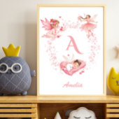 Persoonlijke Roze Bloem Fee Beginletter Nursery Poster